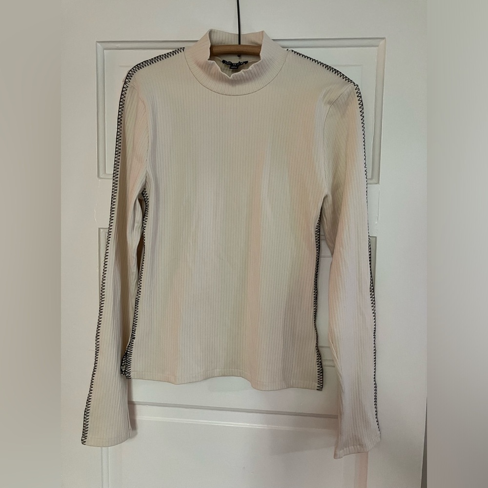 J.Crew Cream Long Sleeve Top with Black Stitching